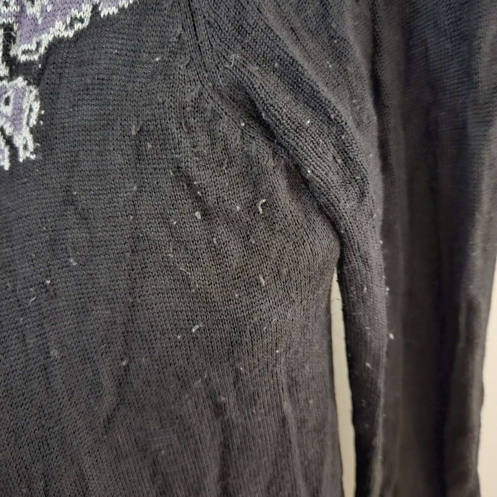 Sweet Sinammon Cardigan Black Purple White Long Sleeve Open Front Knit Casual - Picture 9 of 10